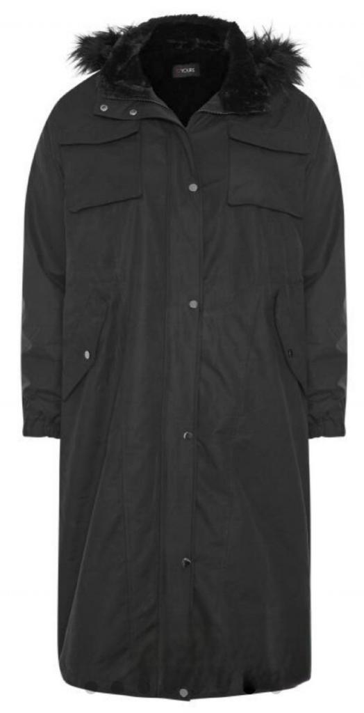 MT 62/64. Lange Zwarte Jas/Mantel met Capuchon, Kleding | Dames, Grote Maten, Nieuw, Zwart, Ophalen of Verzenden