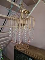 Teardrop hanglamp kroonluchter pegels roze lamp vintage goud, Ophalen of Verzenden, Zo goed als nieuw