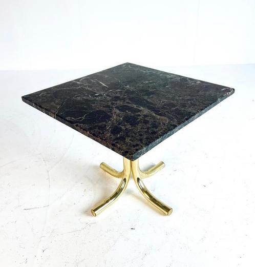 Vintage messing & marmer bijzettafel ‘70, Huis en Inrichting, Tafels | Bijzettafels, Zo goed als nieuw, Vierkant, 45 tot 60 cm