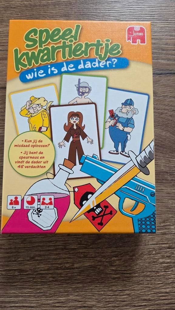 Speelkwartiertje: Wie is de dader?, Hobby en Vrije tijd, Gezelschapsspellen | Bordspellen, Gebruikt, Een of twee spelers, Drie of vier spelers