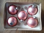 5 antieke glazen roze kerstballen met decoratie rond 5 cm, Ophalen of Verzenden, Nieuw