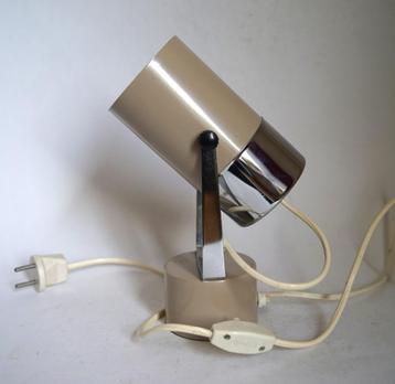 vintage cilindervormige tafellamp beige chroom spot '70. beschikbaar voor biedingen