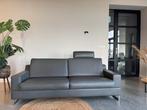 Leolux Cuna Bank - Donkergrijs Leer, Uitstekende Staat, Huis en Inrichting, Leolux, Driepersoons, Ophalen of Verzenden, Zo goed als nieuw
