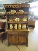 Oer 11735 ANTIEK 18e eeuwse eiken tinkast + potten en borden, Ophalen