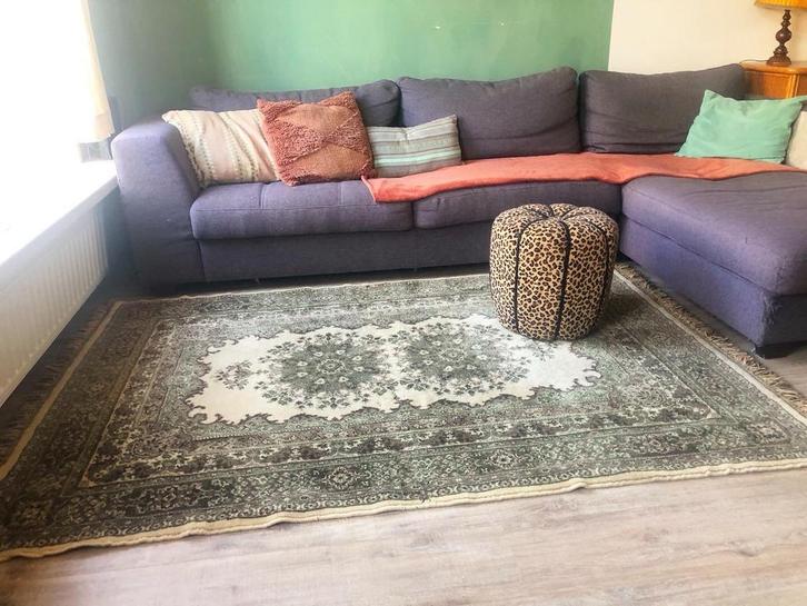 Vintage perzisch tapijt, wol, zachtgroen créme roze taupe, Huis en Inrichting, Stoffering | Tapijten en Kleden, Zo goed als nieuw