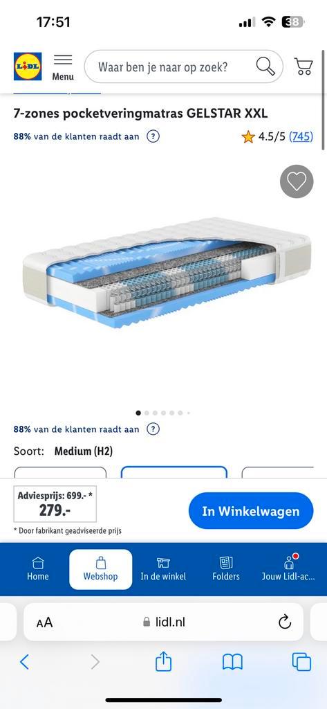 90x200 Lidl pocketveringmatras, Huis en Inrichting, Slaapkamer | Matrassen en Bedbodems, Gebruikt, 90 cm, 200 cm, Eenpersoons