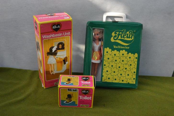 Vintage Fleur koffertje + 2 Fleur poppen en Sindy accessoire, Verzamelen, Poppen, Gebruikt, Accessoires, Ophalen of Verzenden
