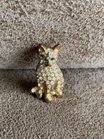 Kat broche met strass, Gebruikt, Minder dan 4 cm, Ophalen of Verzenden, Goud
