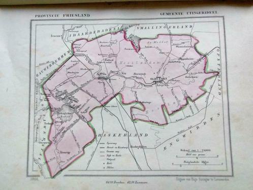 39/ Utingeradeel / Oldeborn/ Akrum/ Litho 1865 Kuyper FR, Antiek en Kunst, Kunst | Litho's en Zeefdrukken, Ophalen of Verzenden