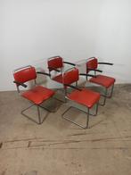Originele Oranje/rood skai Gispen 201 stoelen Vintage retro, Huis en Inrichting, Stoelen, Ophalen of Verzenden, Zo goed als nieuw