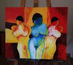 schilderij 3 vrouwen 60x50 , acryl op linnen, Huis en Inrichting, 50 tot 75 cm, Ophalen of Verzenden, Zo goed als nieuw, Schilderij