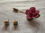 Fine Bone China broche (roos) en oorbellen, Ophalen of Verzenden, Zo goed als nieuw, Overige materialen