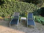 2 fijne ligstoelen met tafeltje, Tuin en Terras, Ophalen, Gebruikt, Stapelbaar