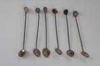 6 x zilveren vintage (Latte of thee) grote lepels edelstenen, Ophalen of Verzenden