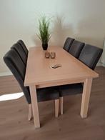 Uitschuifbare eettafel eiken white washed + 6 stoelen grijs, Huis en Inrichting, Complete eetkamers, Ophalen, Gebruikt