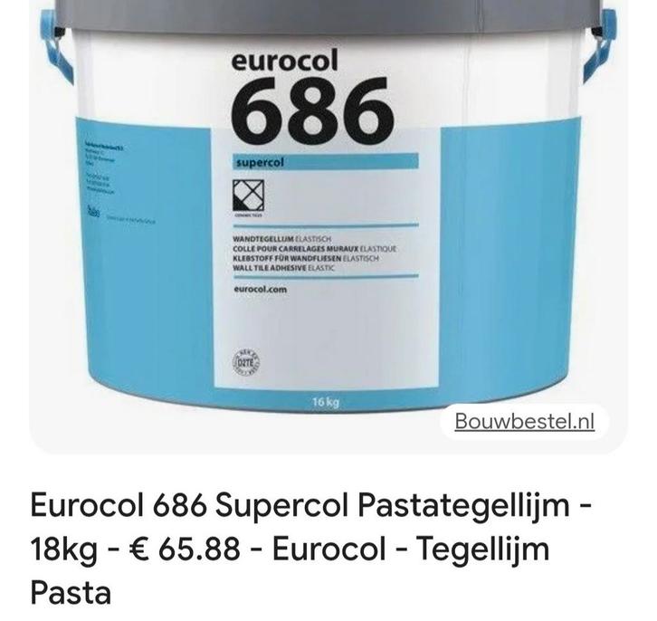 Eurocol Supercol 686 Tegellijm - Elastisch, Doe-het-zelf en Verbouw, Isolatie en Afdichting, Nieuw, Overige materialen, Ophalen