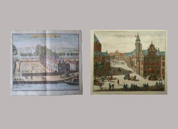  (1730) Set van 2 handgekleurd kopergravures over Den Haag beschikbaar voor biedingen