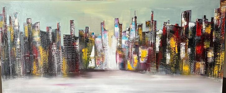 Alex L- Skyline- Handgeschilderd- Uniek- XXL, Antiek en Kunst, Kunst | Schilderijen | Abstract, Ophalen of Verzenden
