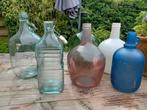 6 grote Flessen, Minder dan 50 cm, Glas, Blauw, Ophalen of Verzenden