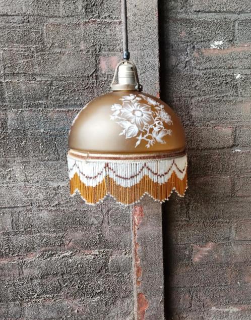 Leuke vintage hanglamp, Huis en Inrichting, Lampen | Hanglampen, Gebruikt, Minder dan 50 cm, Glas, Ophalen of Verzenden