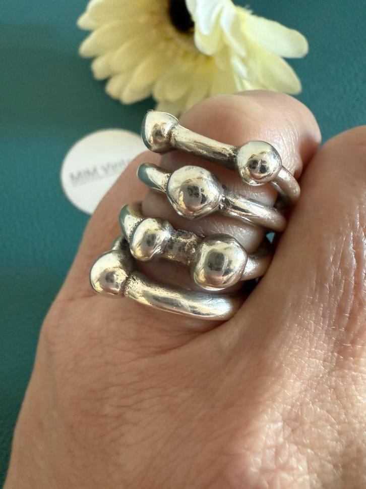 S170/Verzilverde B&G Degelijke BRUTALIST ring 18-1/4, Sieraden, Tassen en Uiterlijk, Ringen, Gebruikt, Dame, 18 tot 19, Zilver