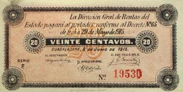 Mexico - Jalisco 20 centavos 1915 (zeldzaam) beschikbaar voor biedingen
