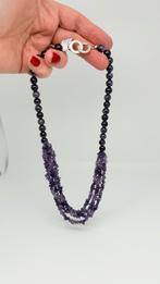 Amethist kralen ketting met zilveren slot. Keur: 925, Gebruikt, Verzenden, Paars, Steen of Mineraal