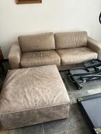 Grijze leren bank incl hocker GRATIS, Ophalen, Zo goed als nieuw, 75 tot 100 cm