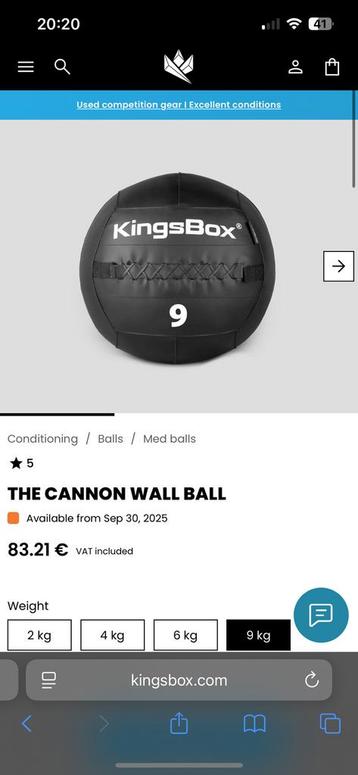 Wall Ball 9kg Kingsbox beschikbaar voor biedingen