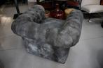Stoere Chesterfield stijl fauteuil grijs geschuurd leerlook, Ophalen, Zo goed als nieuw, 100 tot 125 cm, Leer