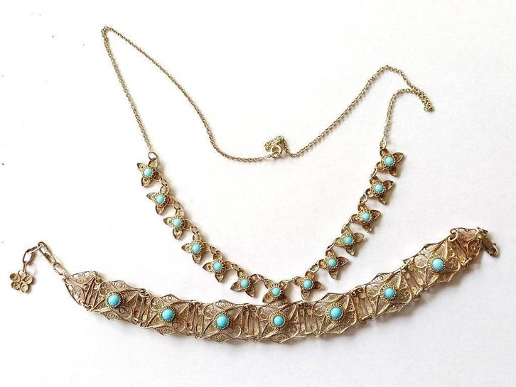 Setje filigraan ketting en armband sterling zilver, Sieraden, Tassen en Uiterlijk, Antieke sieraden, Armband, Zilver, Ophalen of Verzenden