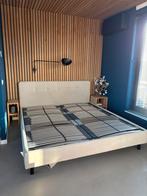 Gestoffeerd tweepersoonsbed kleur creme, Huis en Inrichting, Tweepersoons, Ophalen of Verzenden, Zo goed als nieuw, 180 cm