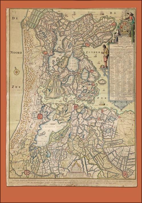 Antieke landkaart Noord Holland / West Friesland (repro), Boeken, Atlassen en Landkaarten, Landkaart, Nederland, Ophalen of Verzenden