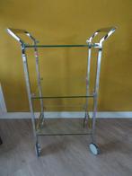 Design SERVEERWAGEN / TAFEL Chroom - Glas 80H 52Br. 35 D, Huis en Inrichting, Ophalen, Minder dan 55 cm, Overige vormen, 60 cm of meer