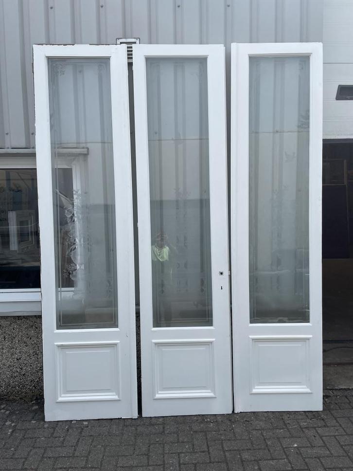 Prachtige ensuitedeuren ( 3-luik) met geëtst glas, Doe-het-zelf en Verbouw, Deuren en Horren, Zo goed als nieuw, Binnendeur, 215 cm of meer
