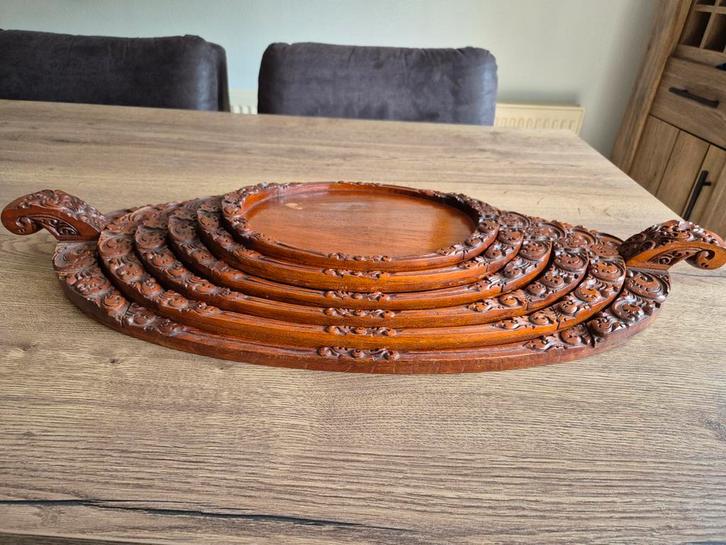 Oud Indisch houten dienbladen, handwerk, Antiek en Kunst, Kunst | Beelden en Houtsnijwerken, Ophalen of Verzenden
