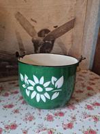 Groen emaille pot bloemen, Ophalen of Verzenden