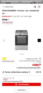 ETNA FGV460RVS Gasfornuis 60cm, Witgoed en Apparatuur, Fornuizen, Gebruikt, Grill, Energieklasse A of zuiniger, Gas