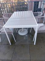 Tuintafel met 4 bijpassende stoelen en kussens, Ophalen, Zo goed als nieuw, Rechthoekig, Aluminium
