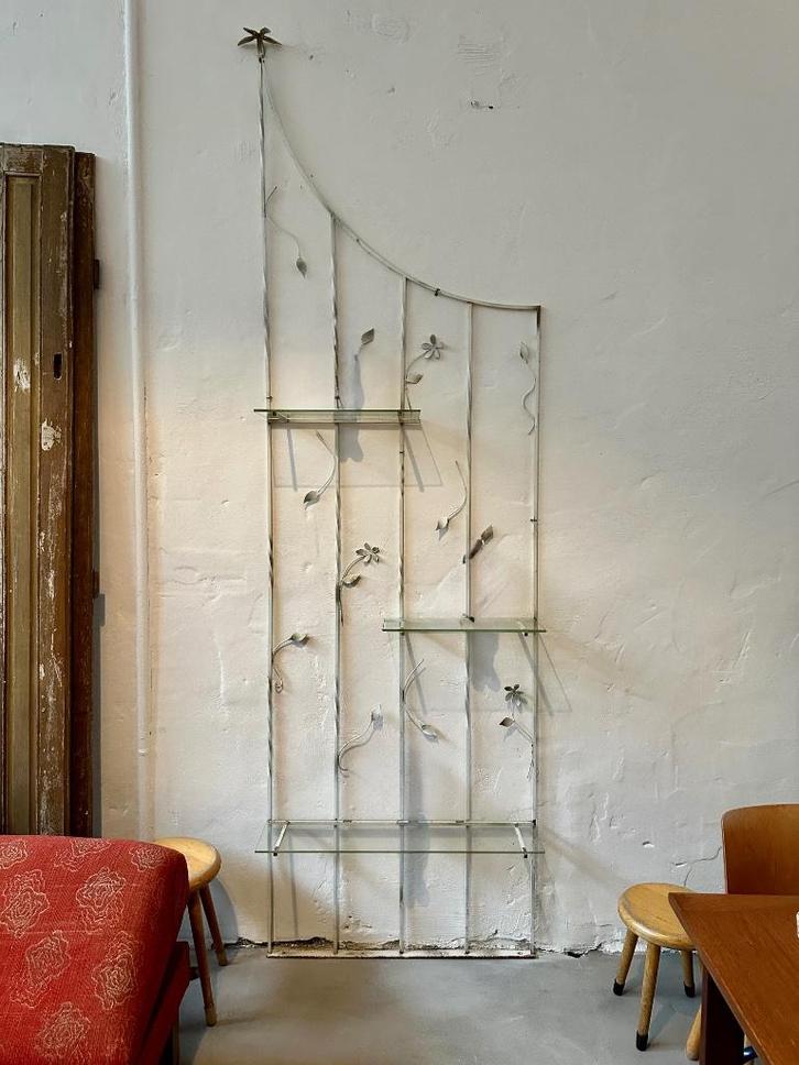 Uniek vintage wandrek, brocante metalen rek, Antiek en Kunst, Curiosa en Brocante, Ophalen