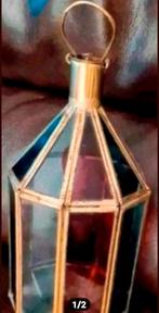Vintage glazen lantaarn met gekleurd glas, Antiek en Kunst, Ophalen of Verzenden