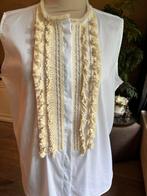Due Amanti mouwloze blouse wit met beige froezel, Wit, Maat 42/44 (L), Ophalen of Verzenden, Zo goed als nieuw