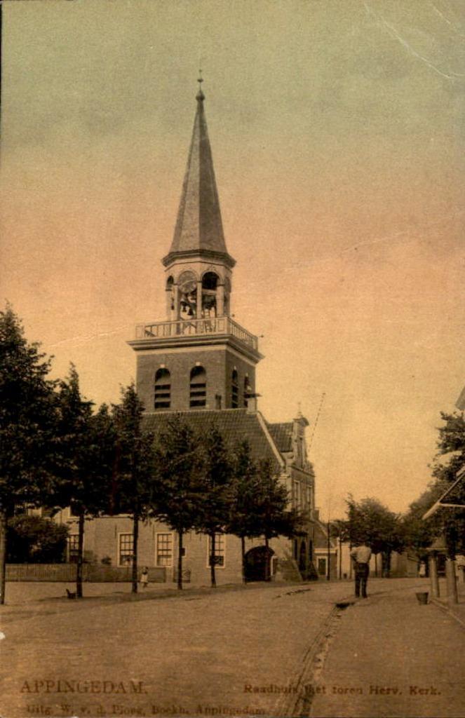 Appingedam - Raadhuis - Toren Herv Kerk, Verzamelen, Ansichtkaarten | Nederland, Gelopen, Groningen, Voor 1920, Ophalen of Verzenden