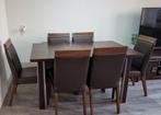 Uitschuifbare eettafel met leer stoelen, Huis en Inrichting, Ophalen, Zo goed als nieuw