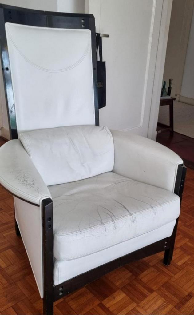 Giorgetti Fauteuil - Wit Leer, Huis en Inrichting, Fauteuils, Gebruikt, Hout, Leer, 75 tot 100 cm, 75 tot 100 cm, Ophalen