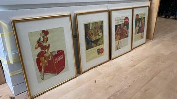 4 prachtige oude Coca Cola affiches in lijst  beschikbaar voor biedingen