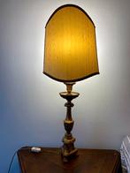 Vintage verguldhouten tafellamp met stoffen kap, Huis en Inrichting, Lampen | Tafellampen, Ophalen, Gebruikt, Hout, Minder dan 50 cm