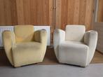 2 vintage, crème kleurige fauteuils, Ophalen, Hout, Gebruikt, 75 tot 100 cm