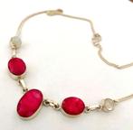 Prachtige Zilveren ketting met robijn en maansteen, Verzenden, Zo goed als nieuw, Met edelsteen, Zilver