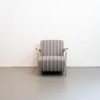 2x Leolux Scylla Fauteuil Laag Gestreepte Stof - Grijs Leer, Niet ingevuld, Leer, Niet ingevuld, 75 tot 100 cm